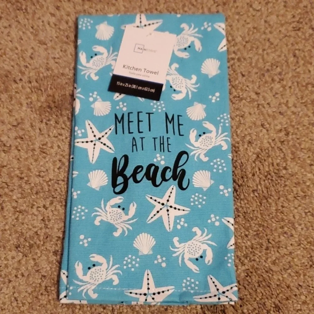 Kitchen PEVA Tablecloth & Kitchen Towel Sealife Beach 70 in. Round